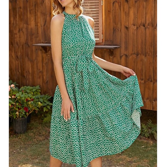 Green dot belted midi dress - Picture 5 of 5